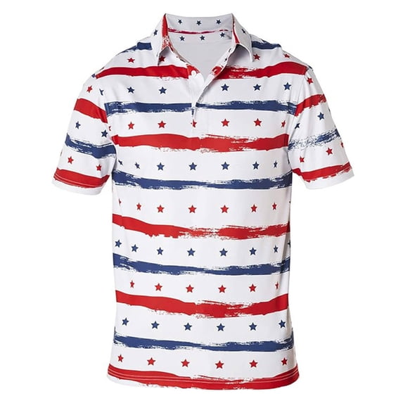 Conairie 4th of July Shirts For Mens American Flag Print Collared Button Down Short Sleeve Shirt Loose Casual Basic Work Tee Vacation Clothes White L
