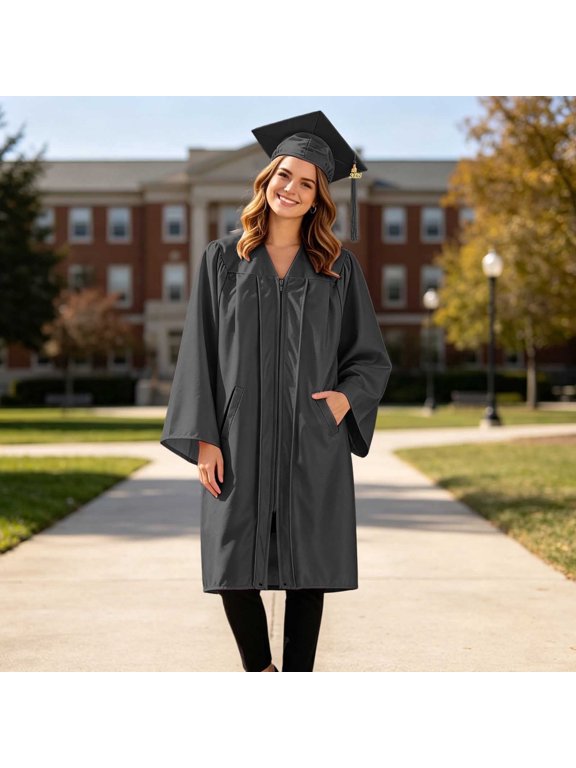 Adult Unisex 2 Pieces Graduation Cap and Gown with Tassel Set for High School and University Black L