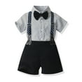 thumbnail image 1 of Conairie Baby Boy Clothes Gentleman Outfits Bodysuit Striped Print Shirt with Bowtie Suspender Shorts Suit Set Grey 4-5 Y, 1 of 4