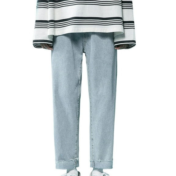 Conairie Baggy Jeans for Men Straight Leg Straight Casual Denim Pants Solid Color Versatile Lightweight Fall Travel Long Jeans with Pocket Light Blue 34