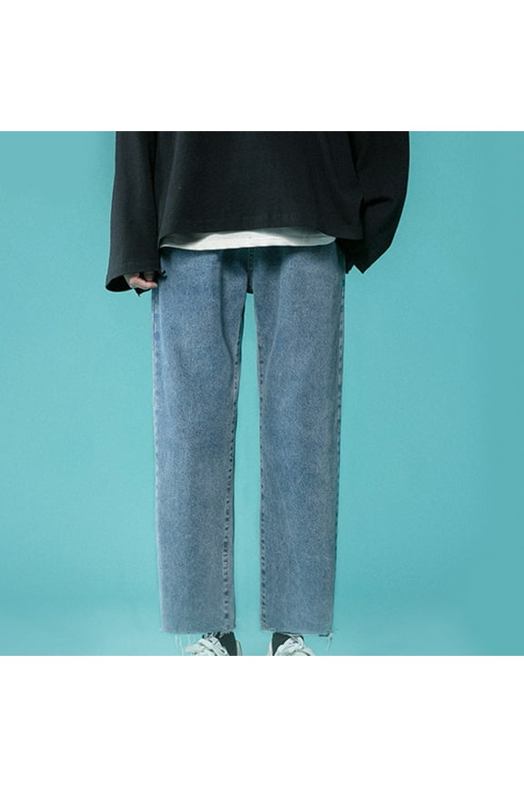 Baggy Jeans for Men Vintage Elastic Waist Denim Pants Solid Comfy Lightweight Vintage Workwear Classic Jeans Trousers Blue 36