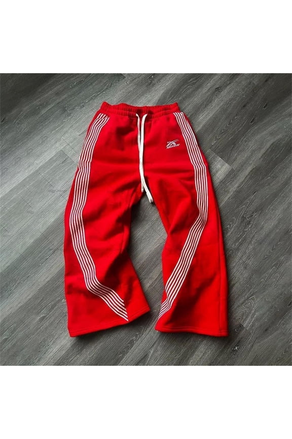 Baggy Sweatpants for Men Wide Leg Pants Drawstring Side Striped Slouchy Palazzo Pants with Pockets Red L