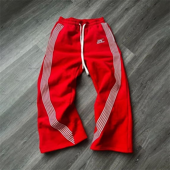 Conairie Baggy Sweatpants for Men Wide Leg Pants Drawstring Side Striped Slouchy Palazzo Pants with Pockets Red XL