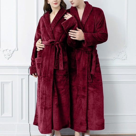 Conairie Bath Robe Soft Men Cotton Bath Robe Plus Size Towel Kimono Spa Lightweight Bathrobe Women Dressing Gown Sleepwear 3/4 Sleeve Loungewear with Pockets Red XL