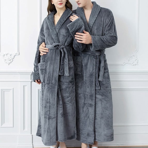 Conairie Bath Robe Soft Men Cotton Bath Robe Plus Size Towel Kimono Spa Lightweight Bathrobe Women Dressing Gown Sleepwear 3/4 Sleeve Loungewear with Pockets Grey XL