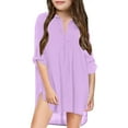 thumbnail image 1 of Conairie Big Girls Solid Long Sleeve Chiffon Swim Cover Up Dress Beach Pool Tunic Purple 4-5 Y, 1 of 8