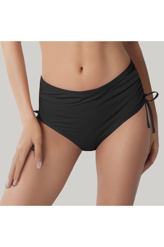 Bikini Bottoms For Women Full Coverage High Cut Bathing Suit Comfortable Ruched Scrunch Swim Bottom Black L