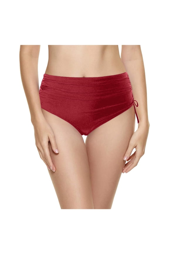 Bikini Bottoms For Women High Cut Tummy Control Swimsuit Lightweight Ruched Scrunch Swim Bottom Red L