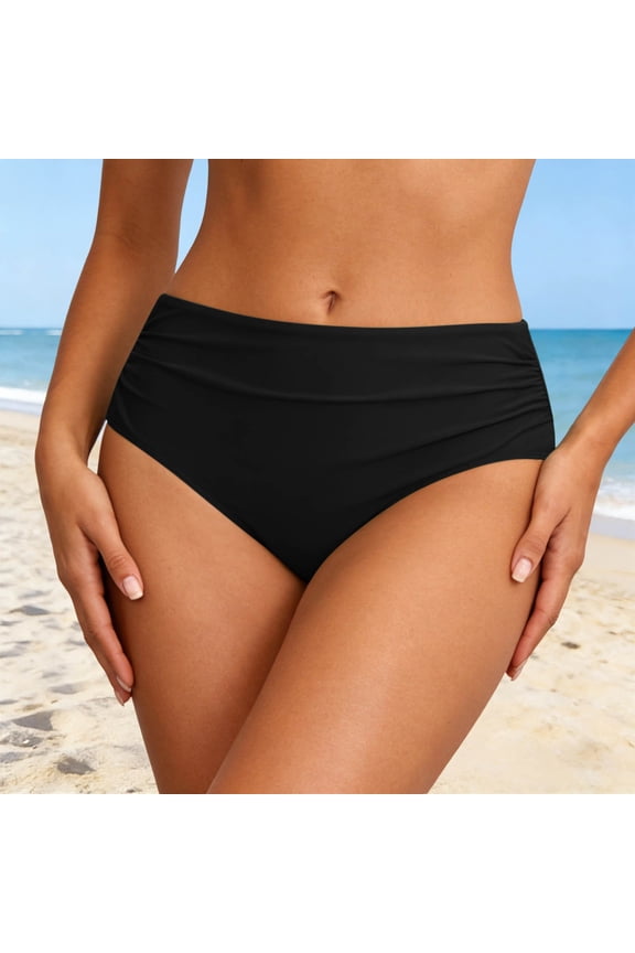 Bikini Bottoms For Women Solid Tummy Control High Waisted Swimsuit Ruched Scrunch Swimwear Bottom XXL