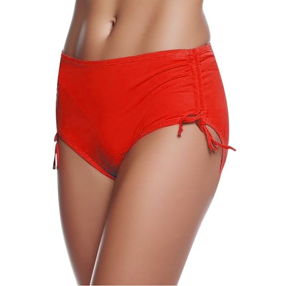 Conairie Bikini Bottoms For Women Tummy Control High Waisted Bathing Suit Comfortable Ruched Scrunch Swimsuit Bottom Red L