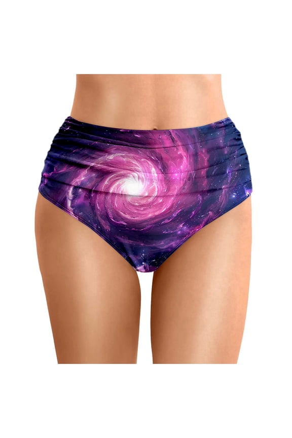 Bikini Bottoms Women Galaxy Print High Cut Full Coverage Swimsuit Comtable Ruched Scrunch Bathing Suit Bottom Purple XL