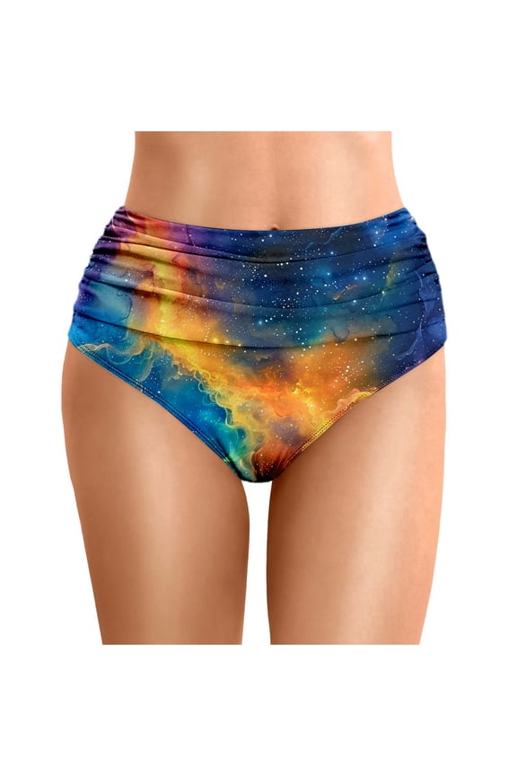 Bikini Bottoms Womens Galaxy Print High Cut Full Coverage Bathing Suit Breathable Ruched Scrunch Swimsuit Bottom Orange XL