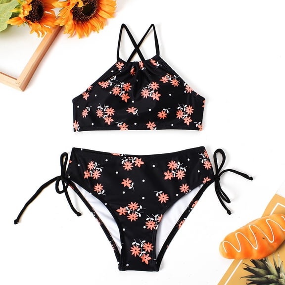 Conairie Bikini Sets For Girl Two Piece Tankini Top And Bottom Bathing Suit Outfit Breathable Swimsuit Summer Beach Swimwear Black