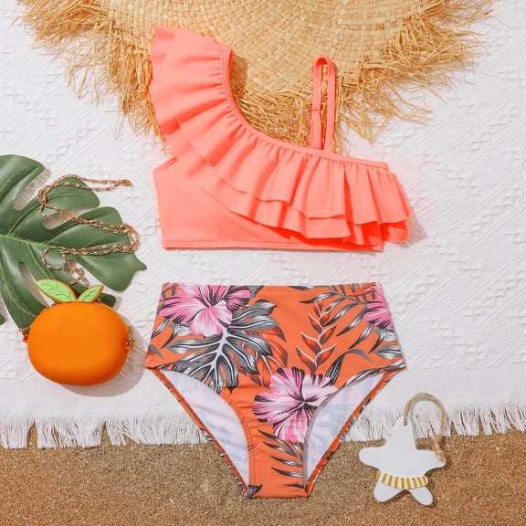 Conairie Bikini Sets For Girl Two Piece Tankini Top And Bottom Swimsuit Outfit Breathable Bathing Suit Beach Swimwear Summer Orange