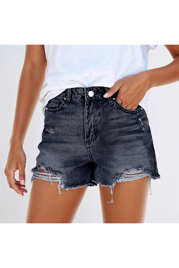 Black Jean Shorts for Women Slim Ripped Raw Hem Stretchy High Waisted Denim Shorts Trendy Cut Off 2026 Casual Summer Jorts with Pockets L