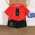 thumbnail image 1 of Conairie Boy Clothes Set 2 Piece Collar Button Down Short Sleeve Shirt and Shorts Kids Cute Graphic Lightweight Classic Basic Outfits Set with Pocket Red 2-3 Y, 1 of 3