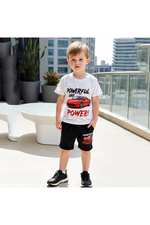Boys Clothes Set Two Piece Regular Fit Short Sleeve T Shirt and Shorts Kids Cute Letter Pattern Comfortable Summer Soft Casual Outfits Set Red 18-24 M