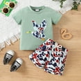 thumbnail image 1 of Conairie Boys Clothing Set Two Piece Regular Fit Short Sleeve T Shirt and Shorts Kids Cute Cartoon Pattern Versatile Classic Basic Outfit Set with Pocket Green 2-3 Y, 1 of 6
