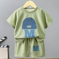 thumbnail image 1 of Conairie Boys Outfit Set 2 Piece Regular Fit Short Sleeve T Shirt and Shorts Kids Cute Letter Print Versatile Classic Basic Clothe Set with Pocket Light Green 90, 1 of 6