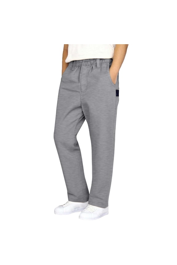 Boys School Uniform Pants Straight Leg Stretch Relaxed Fit Kids Formal Skinny Pants Comfortable Classic Twill Trousers With Pockets Grey