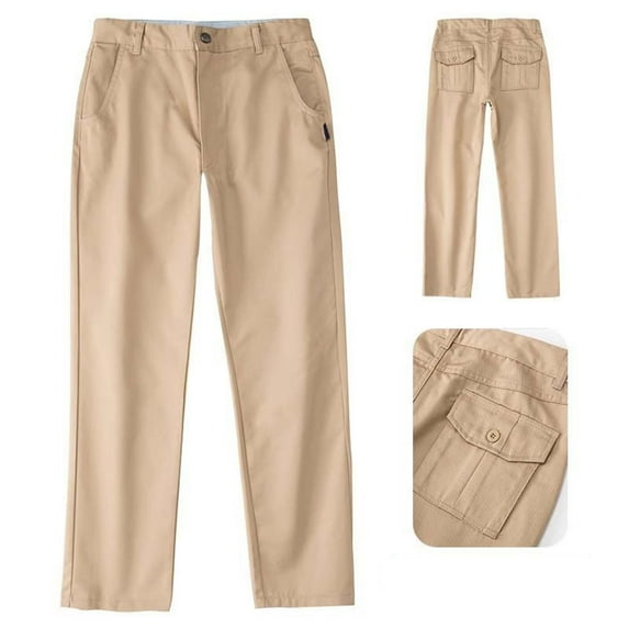 Conairie Boys School Uniform Pants Straight Leg Stretch Slim Fit Kids Skinny Pants Comfortable Adjustable Waist Trousers With Pockets Khaki