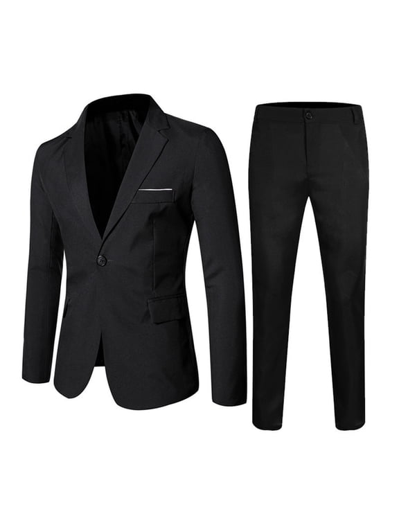 Boys Suits 2 Piece Slim Fit Button Dress Suit Long Sleeve Jacket Blazer and Pants Set for Kids Prom Wedding Clothes Black 10-11 Y