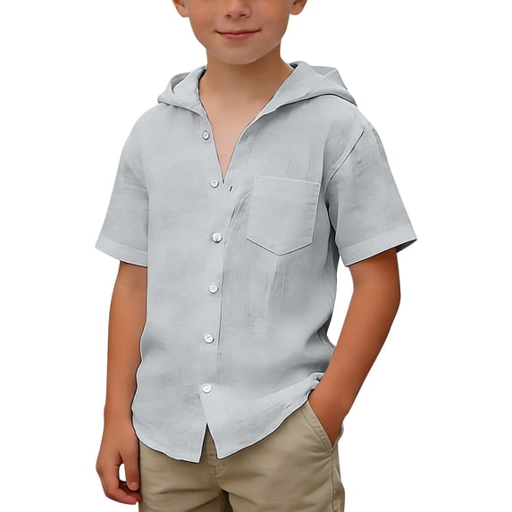 Conairie Button Down Shirt Boy Relaxed Fit Solid Collared Short Sleeve Top Kids Comfortable Summer Basic Tee 9-10 Y