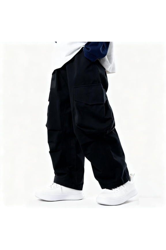 Cargo Pants For Boys Loose Casual Stretch Kids Athletic Pants Comfort Tactical Hiking Pants With Multi Pockets Black 4-5 Y