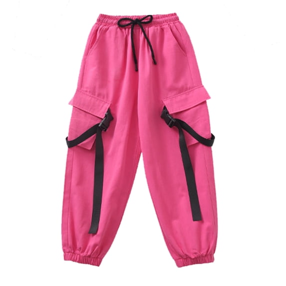 Conairie Cargo Pants Girls Loose Fashion Elastic Waist Kids Athletic Pants Lightweight Summer Outdoor Running Athleisure Trousers Hot Pink 12-14 Y