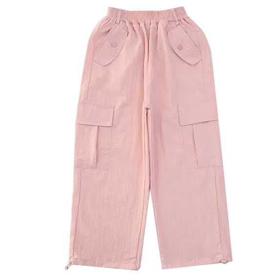 Conairie Cargo Pants Girls Loose Retro Stretch Kids Athletic Pants Comfort Track Trousers For Travel Training Running Pink 13-14 Y