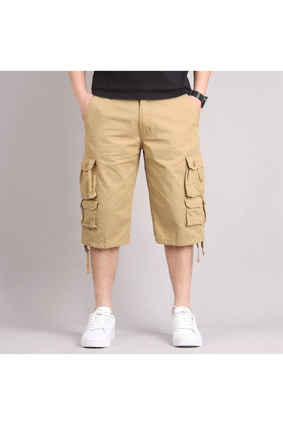 Cargo Shorts for Men Casual Capri Stretch Work Shorts Lightweight Distressed Washed Multi Pocket Hiking Shorts Khaki 29