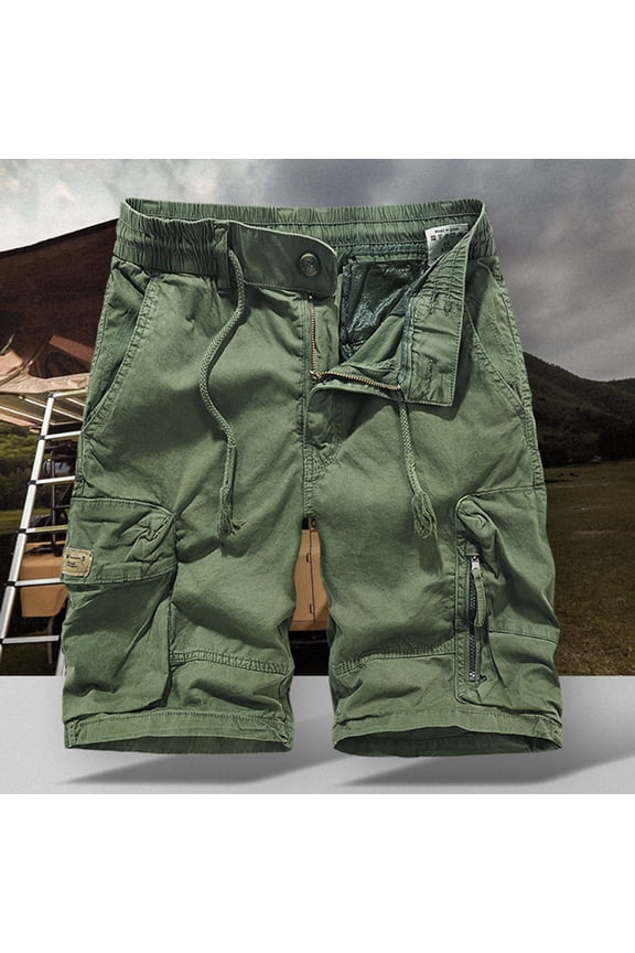 Cargo Shorts for Mens Vintage Elastic Waist Relaxed Fit Work Shorts Lightweight Summer Outdoor Tactical Shorts No Belt Army Green 31