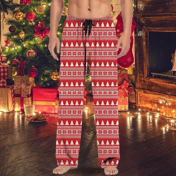 Conairie Christmas Pajama Pants for Men Flannel Lounge Pants Elastic Waist Loose Soft Comfortable Plaid Print Pj Bottoms Trousers Xmas RedConairieM