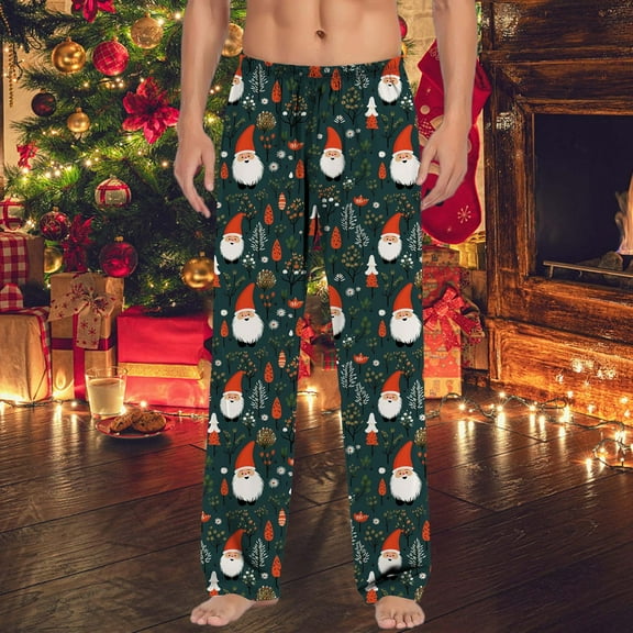 Conairie Christmas Pajama Pants for Men Wide Leg Funny Cute Print Lounge Pj Bottoms Pockets Casual Comfy Soft Sleep Pants Apparel BrownConairieXXXL