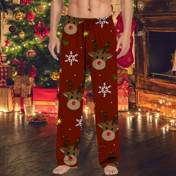 Conairie Christmas Pajama Pants for Men Wide Leg Funny Cute Print Lounge Pj Bottoms Pockets Casual Comfy Soft Sleep Pants Apparel RedConairieM