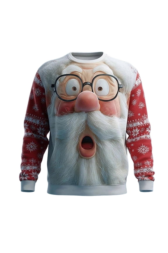 Christmas Sweaters for Mens 2025 Funny Christmas Sweatshirts Crewneck 3D Santa Printed Xmas Holiday Long Sleeve Pullover Shirts with Pocket Red S