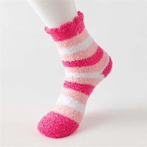 Conairie Cozy Socks for Women Socks for Women's Valentines Day Stripe Print Mid Calf Crew Socks Ribbed Knit Dress Boot Socks Light Pink