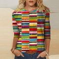 thumbnail image 1 of Conairie Crew Neck T Shirts for Women Casual Stripe Loose 3/4 Sleeve Shirt Trendy Elegant Comfy Basic Work Tee Vacation Clothes Green XXL, 1 of 4
