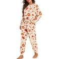 thumbnail image 1 of Conairie Cute Pajamas for Women Set Lightweight Warm Thanksgiving Pumpkin and Maple Leaf Printed Graphic Long Sleeve Sleepwear Lightweight 2 Piece Outfits Crew Neck Loungewear Sets Orange L, 1 of 5