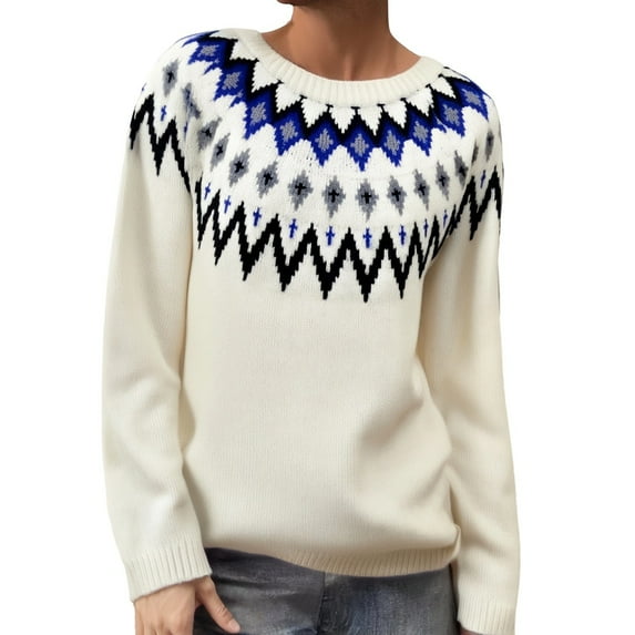 Conairie Fair Isle Sweater for Women Crew Neck Sweater Striped Design Loose Fashion Fall Winter Long Sleeve Pullovers Top Multicolor Blue XXXXL