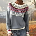 thumbnail image 1 of Conairie Fair Isle Sweater for Women Crew Neck Sweater Striped Design Loose Fashion Fall Winter Long Sleeve Pullovers Top Multicolor Grey XXXXL, 1 of 4
