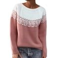 thumbnail image 1 of Conairie Fair Isle Sweater for Women Crew Neck Sweater Striped Design Loose Fashion Fall Winter Long Sleeve Pullovers Top Multicolor Pink XXXL, 1 of 4