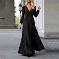 thumbnail image 1 of Conairie Flowy Dress for Women Solid Color V Neck Loose Fashion Long Sleeve Dress Soft Lounge Long formal Dresses Black L, 1 of 4