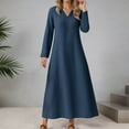 thumbnail image 1 of Conairie Flowy Dress for Women Solid Color V Neck Loose Stretch Fashion Long Sleeve A-Line Dress Lightweight Vocation Boho formal Dresses Navy L, 1 of 4