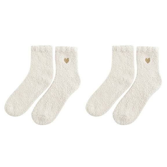 Conairie Fuzzy Socks for Women Valentines Day Comfortable Soft Warm Winter Mid Calf Socks Casual Cute Heart Print Pattern Socks White One Size