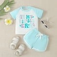 thumbnail image 1 of Conairie Girl Clothing Set 2 Piece Regular Fit Short Sleeve T Shirt and Shorts Kids Cute Letter Print Versatile Summer Soft Loungewear Outfit Set Blue 6-12 M, 1 of 6