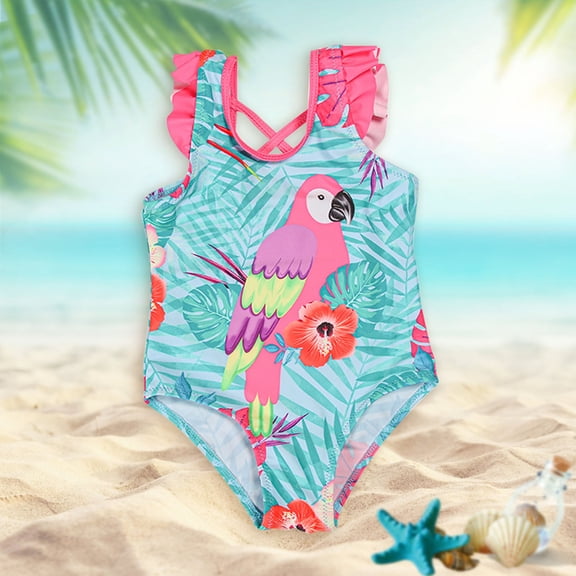 Conairie Girl Swimsuit One Piece Cute Graphics Print Bathing Suit with Sun Protection Comfortable Ruffles Swimwear A