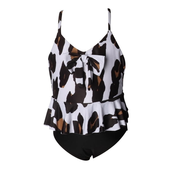 Conairie Girl Swimsuit One Piece Cute Graphics Print Bathing Suit with Sun Protection Ruffles Swimwear Black