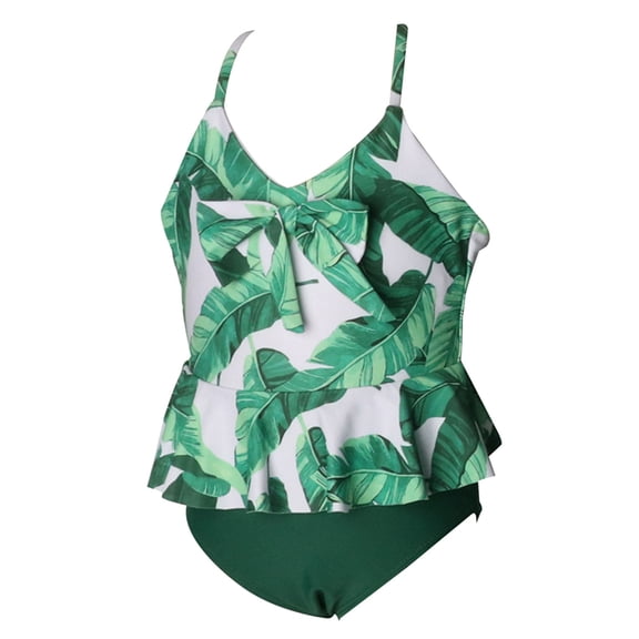 Conairie Girl Swimsuit One Piece Cute Graphics Print Bathing Suit with Sun Protection Ruffles Swimwear Green