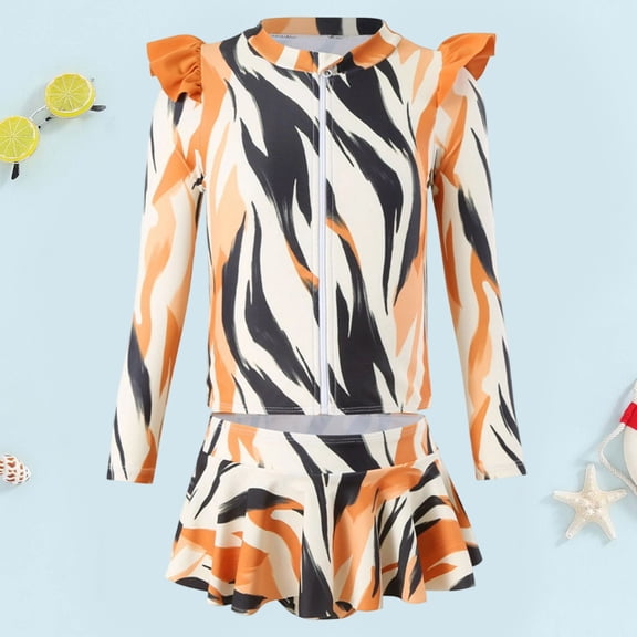 Conairie Girl Swimsuit Set Two Piece Long Sleeve Rash Guard Bathing Suit Lightweight Summer Beach Swimwear Orange